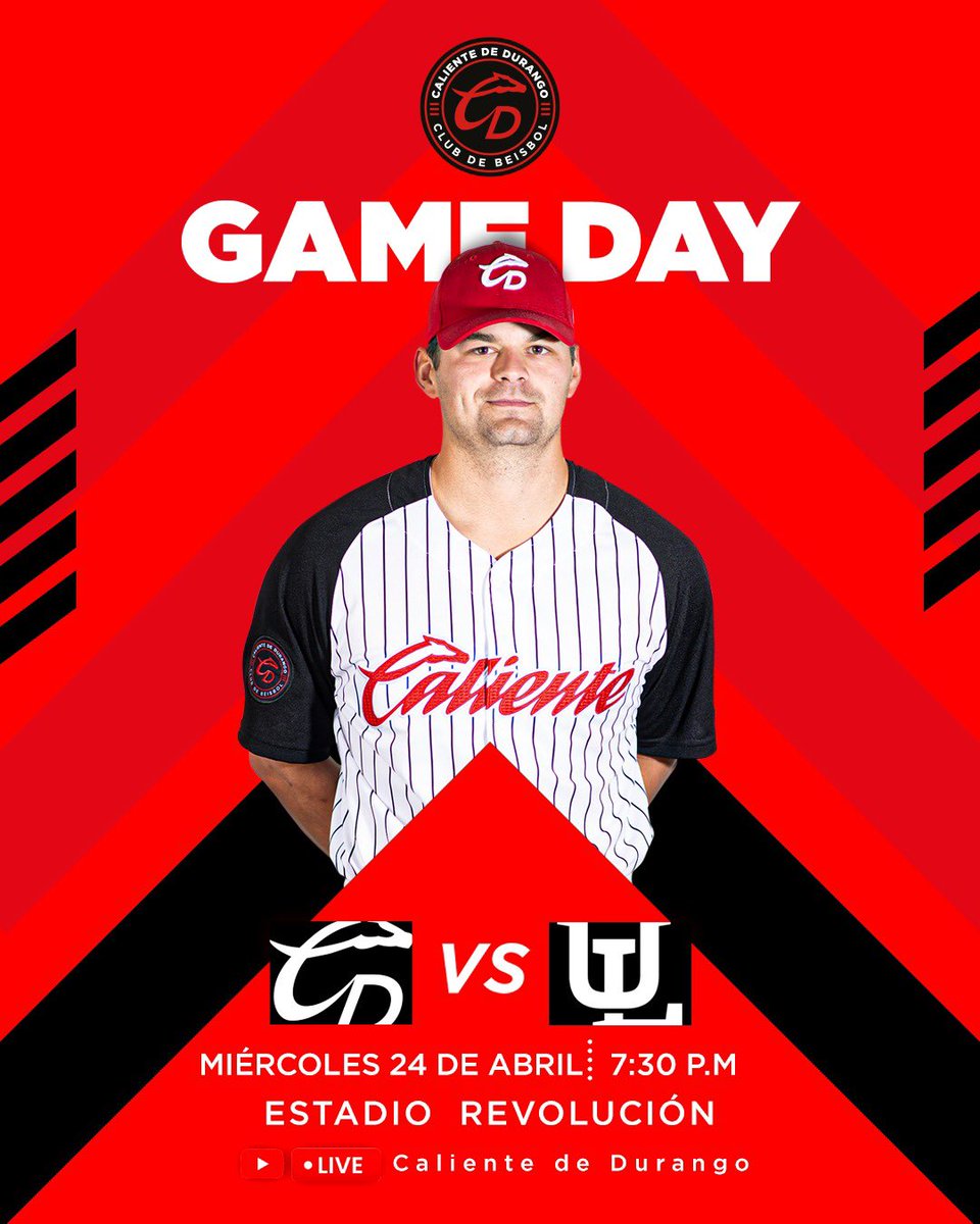 ¡𝗚𝗔𝗠𝗘 𝗗𝗔𝗬! ⚾️ Vamos por la revancha 😤🔥 🆚 @AlgodonerosUL 🕓 7:30 p.m. 🖥️ Transmisión YouTube y Facebook #𝐷𝑢𝑟𝑎𝑛𝑔𝑜𝐸𝑠𝐶𝑎𝑙𝑖𝑒𝑛𝑡𝑒