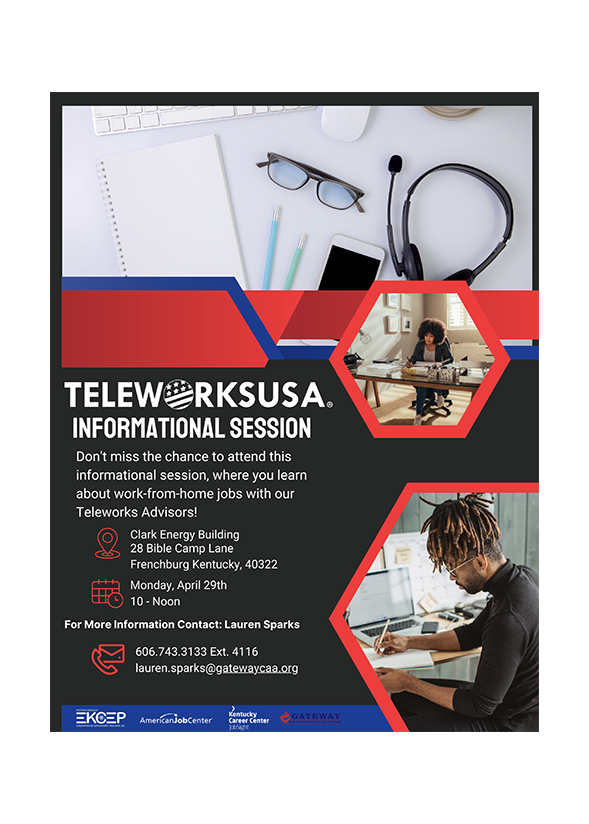 Mark Your Calendars for the TeleworksUSA Informational Session April 29th in Frenchburg, KY. Call 606-743-3133, Ext. 4116 for more information.
#communityactionworks