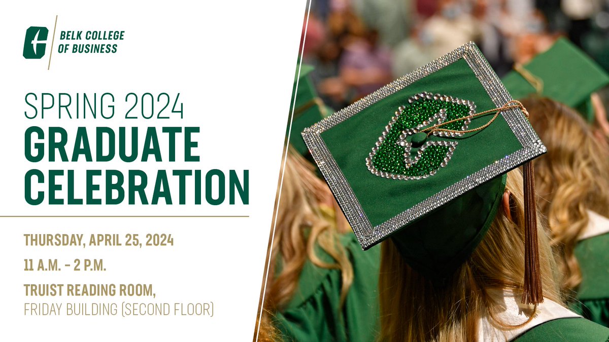 The Spring 2024 Graduate Celebration is TOMORROW! Class of ’24 #BusinessNiners, complete the Next Destination Survey and bring a screenshot of the confirmation message to the Truist Reading Room between 11 a.m.-2 p.m. to receive your T-shirt! 
belkcollege.info/3x8fz1N