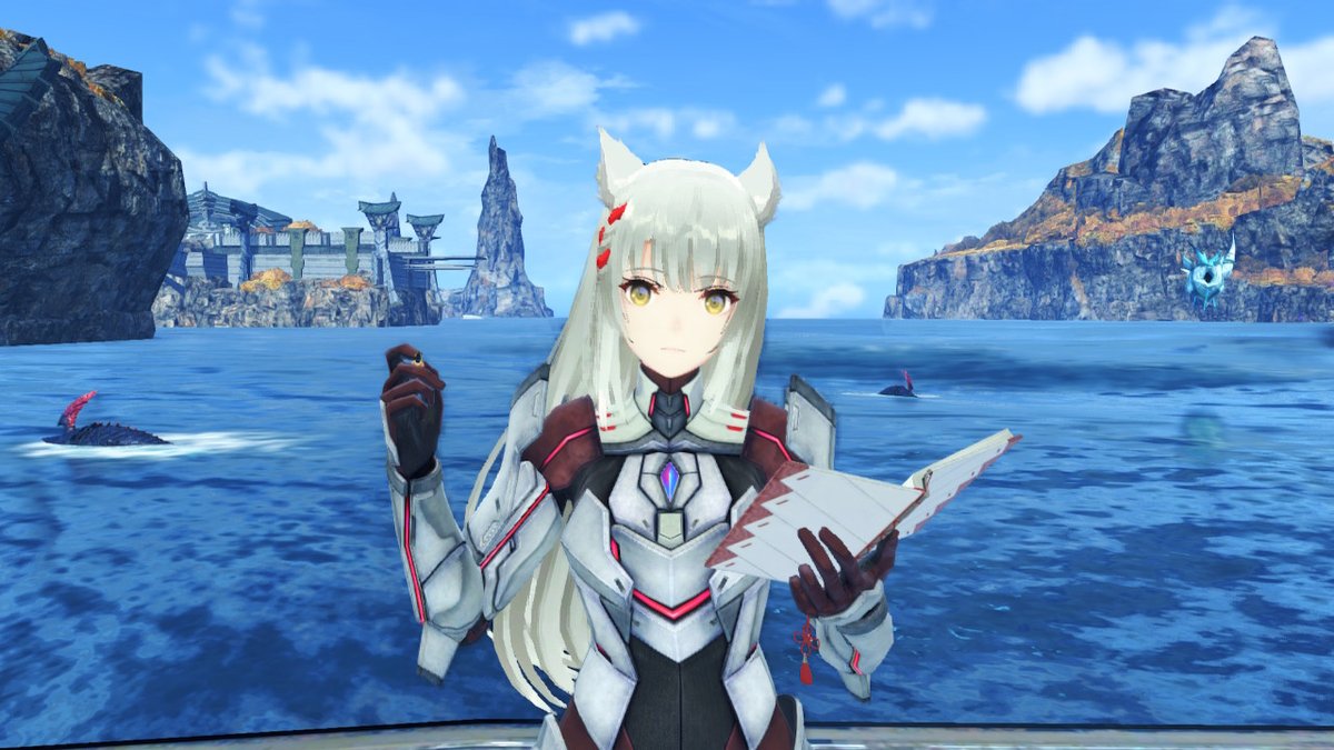 mio (xenoblade) 1girl solo long hair looking at viewer gloves holding animal ears  illustration images