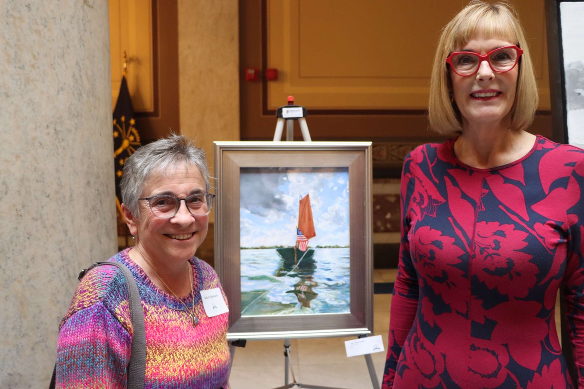 🎨Hoosier Women Artist Wednesday🎨 Sally Baldwin is the talented artist behind “On the Hook” which hangs in my office. Please join me in celebrating and supporting Hoosier Women Artists across our state! Learn more about the HWA program here ➡️ in.gov/lg/ask-suzanne…