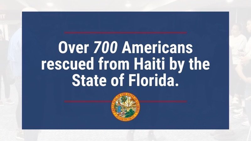 I am proud to announce that Florida has now rescued over 700 Americans from Haiti.   Florida stands ready to help when Americans are in need. I want to thank @FLSERT and all state agencies who worked tirelessly to bring these folks back home safe and sound.