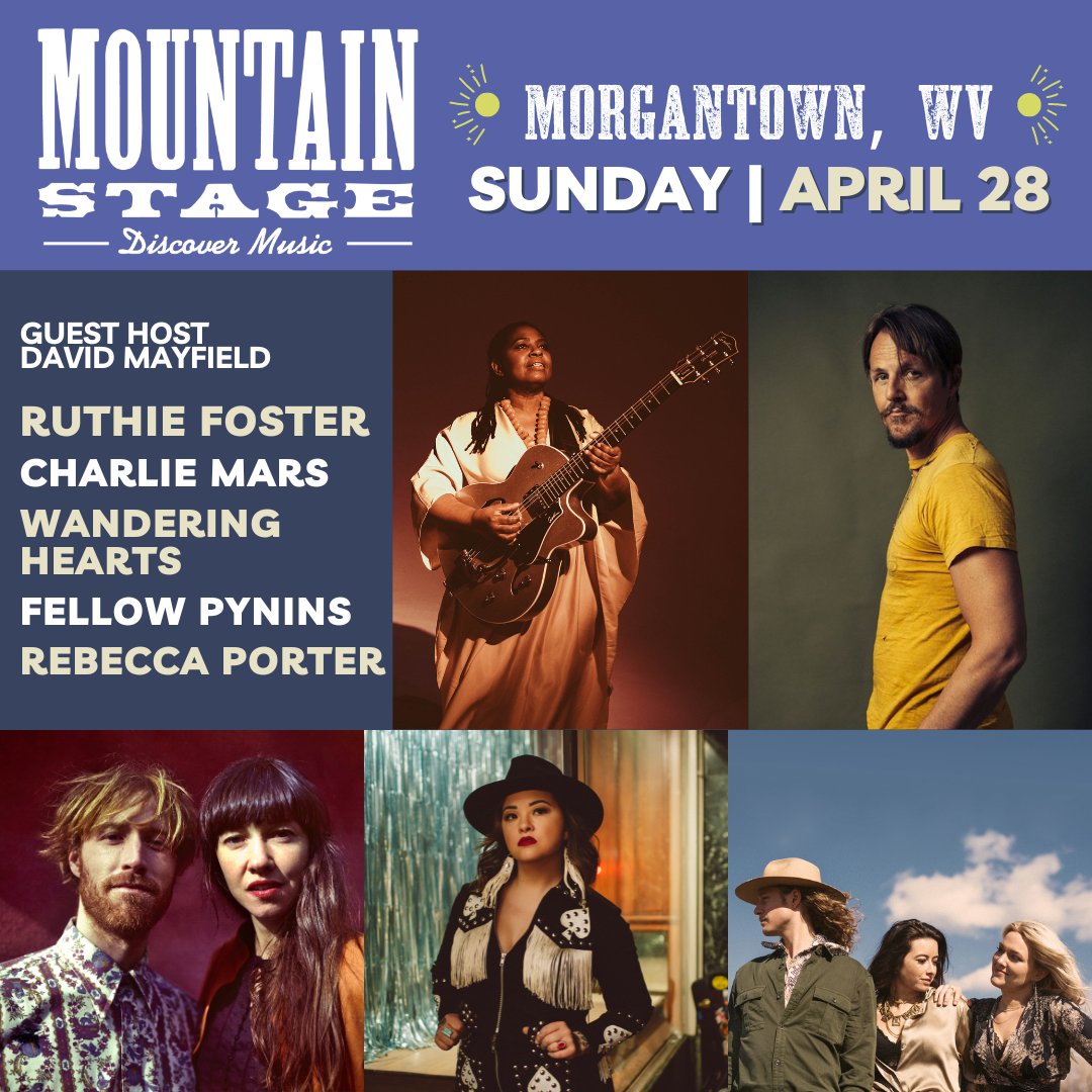 Be a part of our live radio audience as we record a new episode for NPR Music this Sunday in Morgantown, WV! On April 28, guest host David Mayfield will welcome Ruthie Foster, Charlie Mars, Wandering Hearts, Fellow Pynins, and Rebecca Porter to the stage bit.ly/4a7TUpi