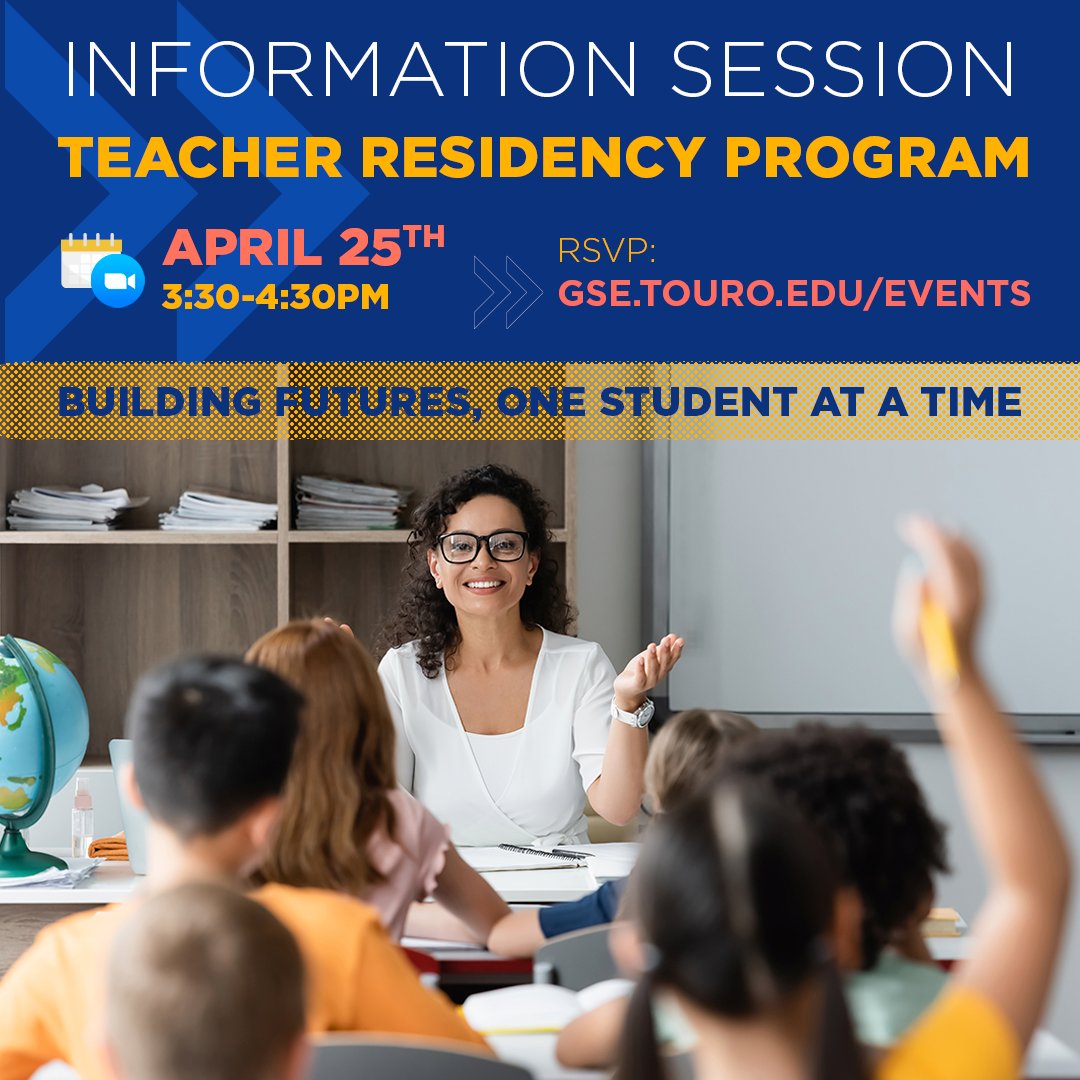 Join us for an information session to learn more about our Teacher Residency program & earn a master’s degree leading to NYS dual teacher certification in Childhood Education and Special Education, Grades 1-6, with an integrated internship experience. gse.touro.edu/events/list/gs…