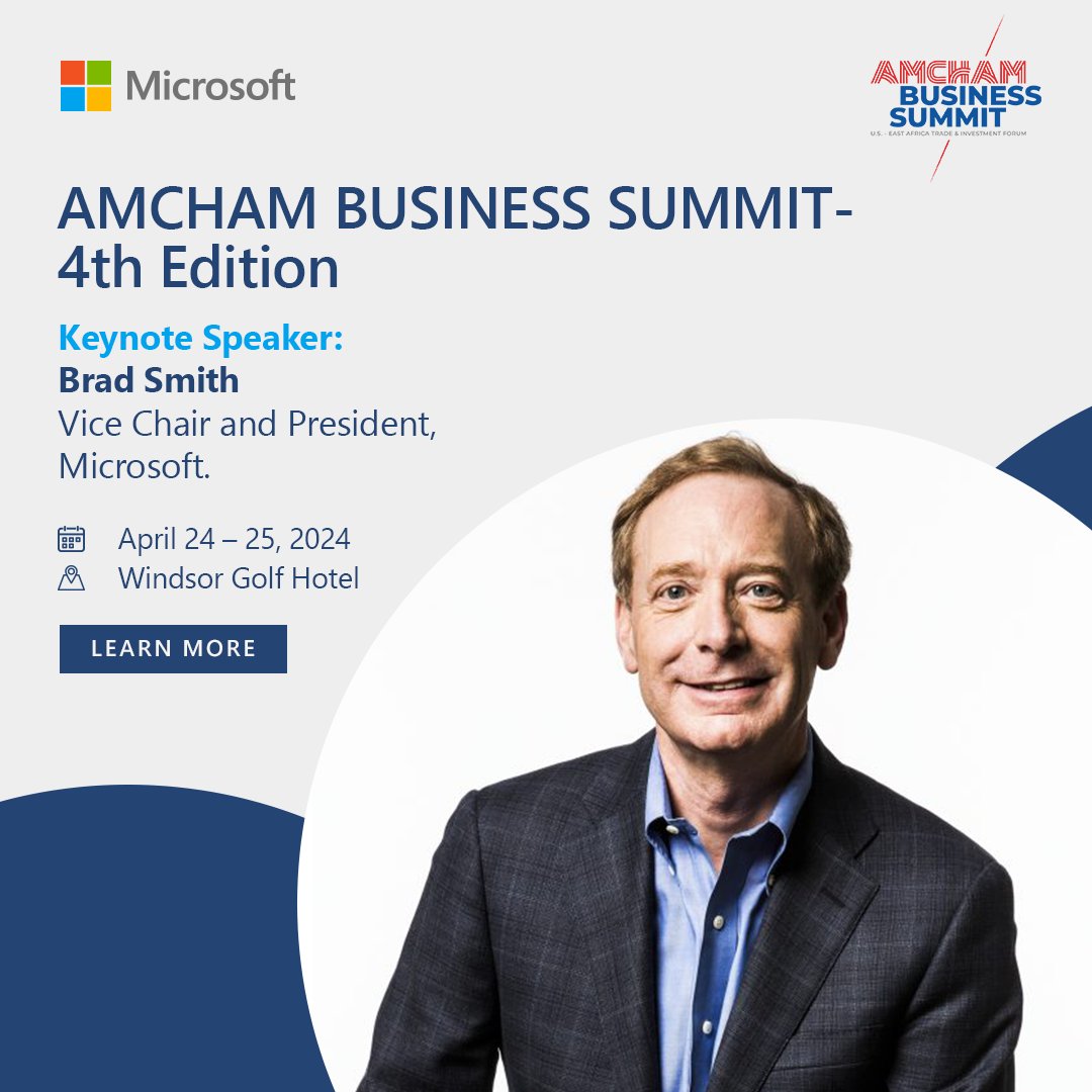 Excited to announce that Brad Smith, Vice Chair and President at Microsoft, will lead the opening keynote on digital transformation at #AmChamSummit24 on Thursday, 25th April.
 
msft.it/6014YyPtG 
 
#FutureOfTrade