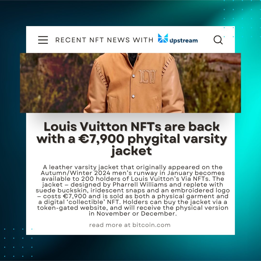Recent NFT News📰
Louis Vuitton continues to drop digital collectibles!

Ready to add digital collectibles to your brand strategy? Connect with Upstream at hello@upstream.exchange to launch your own.

#NFTFashion #Digitalcollectibles #NFTmarket