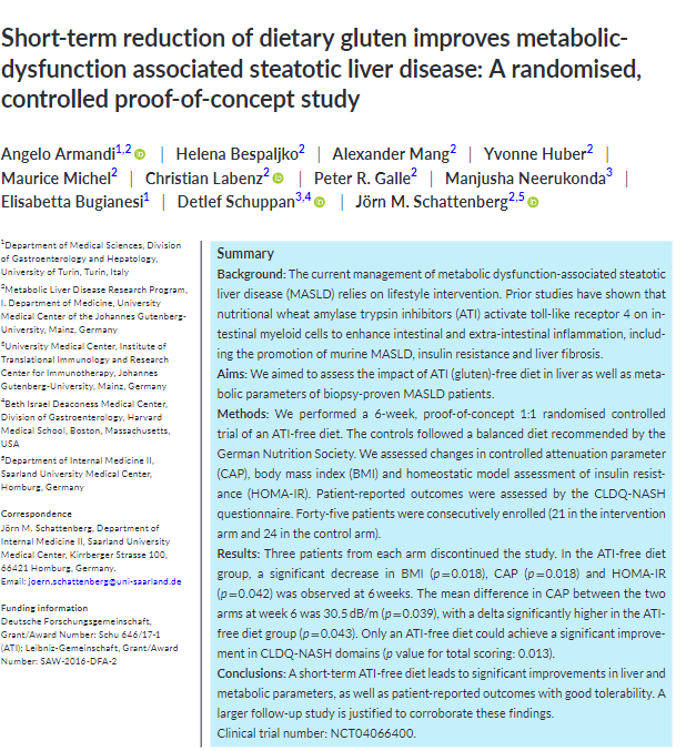 A gluten-free diet leads to significant improvements in liver and metabolic parameters, as well as patient-reported outcomes in #MASLD.
onlinelibrary.wiley.com/doi/10.1111/ap…