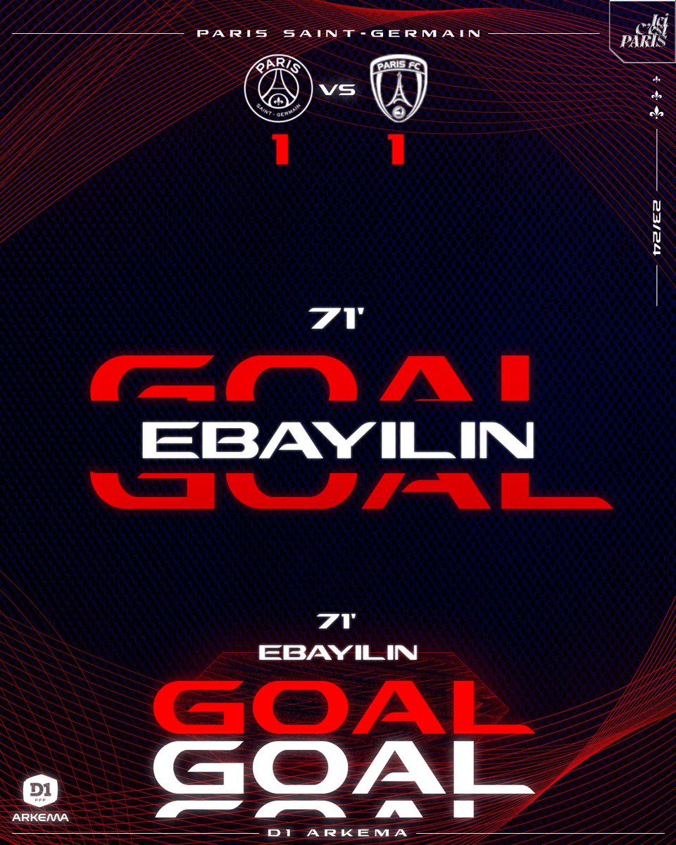 ⏱️ 71’ - Oui l'égalisation signée Ebayilin !! ⚽️🔥 #PSGPFC 1️⃣-1️⃣ | #D1Arkema