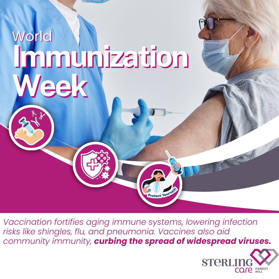 Arm yourself with protection! 💉💪 During World Immunization Week, we emphasize the importance of safeguarding yourself and others through vaccination. Your health matters, so roll up your sleeves and immunize for a safer, healthier world! 🌍 #WorldImmunizationWeek #SterlingCare