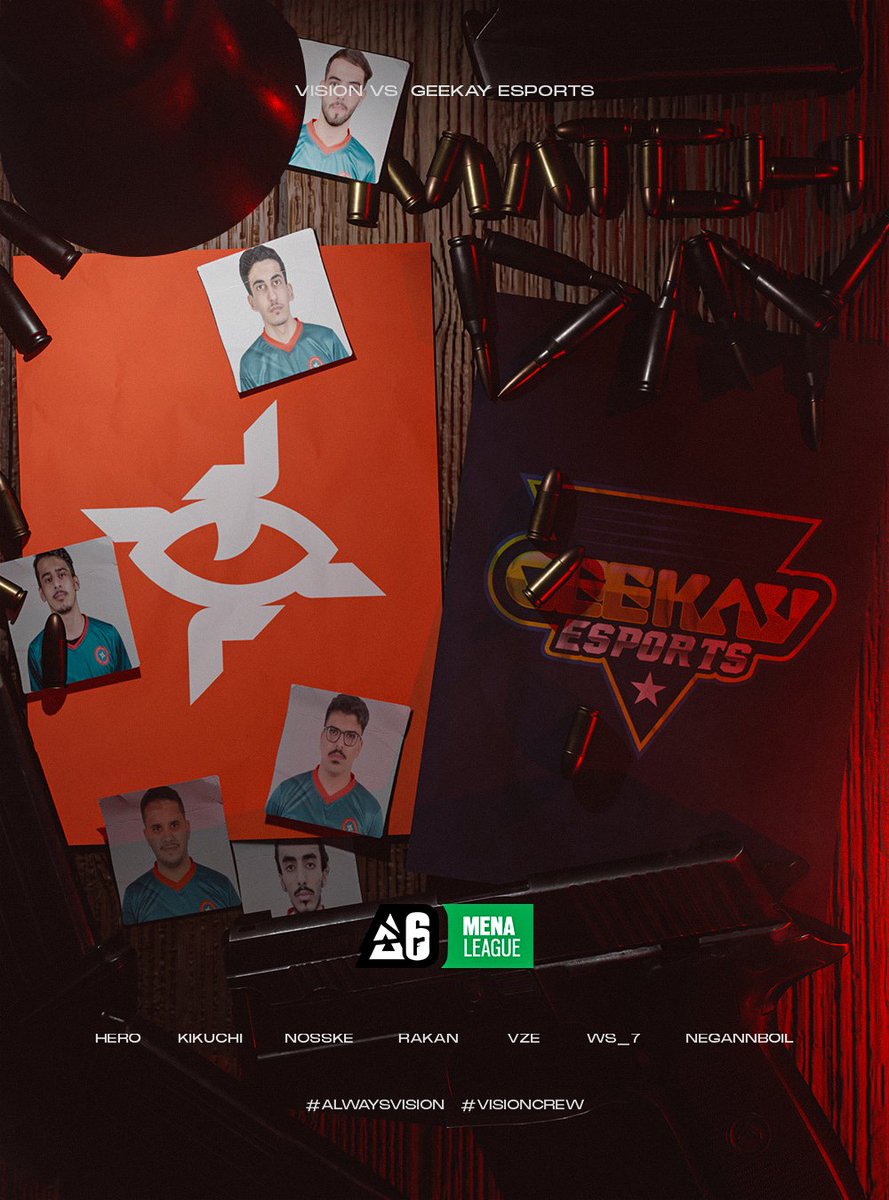 المباراة السابعة والاخيرة 👁️🧡
—الدوري العربي لـ #R6S 

🆚 @Geekay_Esports
⏰10:00PM KSA 
🔗 twitch.tv/Rainbow6AR

#AlwaysDoing • #VisionCrew
#BlastR6