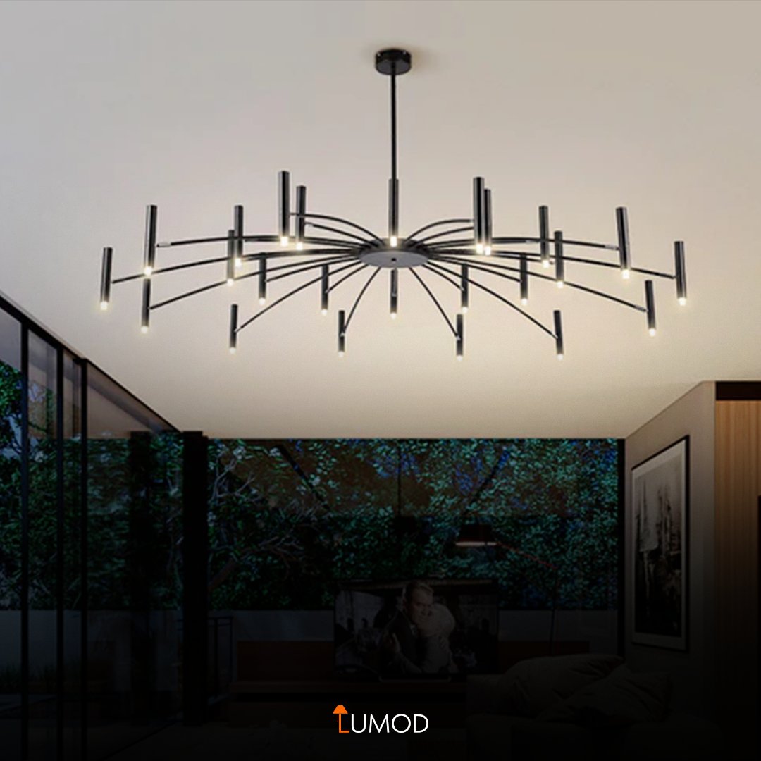 Introducing Argento: a sleek, modern Black Radial Iron Chandelier that adds a warm, sophisticated glow to any room with its unique, inviting design.

#LightingDesign #Homedecor #Lights #Architecture #Decor #LivingRoom #KitchenIdeas #LightingInspiration