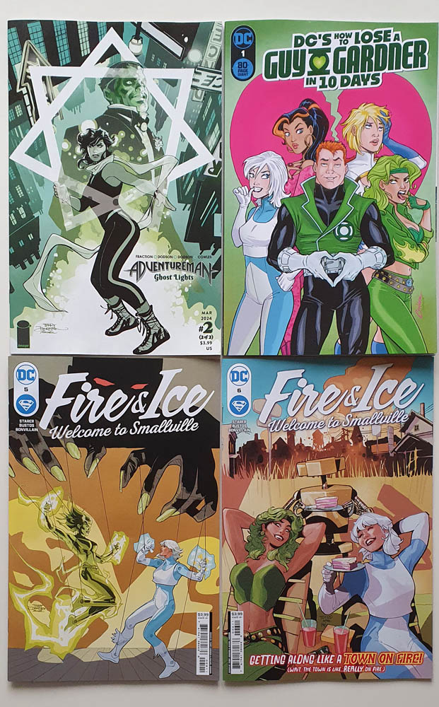 Caltex_98's tweet photo. April #comichaul 2: #Adventureman: Ghost Lights 2, #MattFraction, How To Lose a Guy Gardner in 10 Days (very funny book), #FireAndIce 5-6 @NatachaBustos #RachelDodson, #JohnnyHazard Vol 11 @HermesPress, #TheBatman: First Knight 1 @danjurgens #MikePerkins #comics #serier https://t.co/0oFac038Br