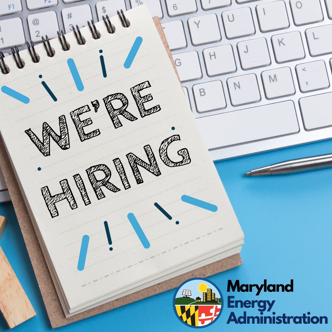 The Maryland Energy Administration is hiring for several positions. Join our growing team as we strive to bring better energy to Maryland 💼 View available jobs and apply now🔗 ow.ly/FMkw50Rci2N #Hiring #CleanEnergy