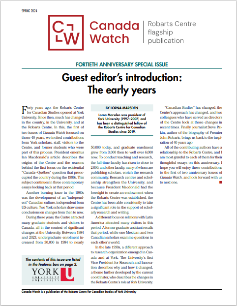 🆕ANNNOUNCEMENT: As the Robarts Centre Celebrates it's 40th anniversary, we are pleased to announce the release of our latest spring 2024 special issue of our flagship Canada Watch series! 👉To Read the Full Issue: yorku.ca/research/robar…