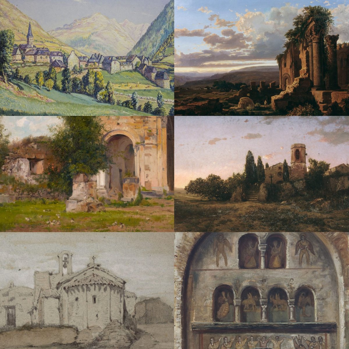 De la Vall d'Aran a Terrassa: els monuments romànics vistos pels pintors del @museunac_cat. FIL inspirat per @eqpa_ 🧵👇