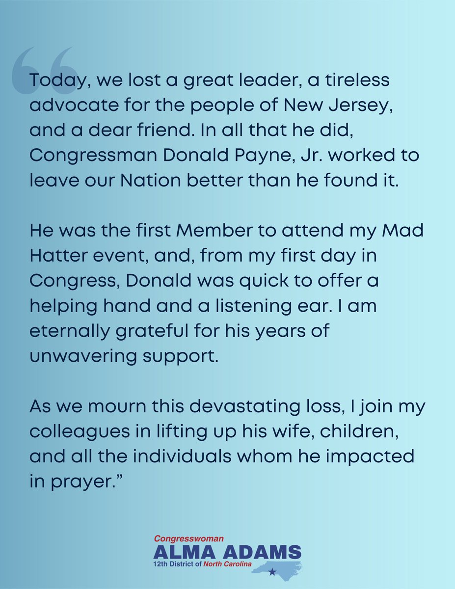 My statement on the loss of my friend and colleague, Congressman Donald Payne, Jr: