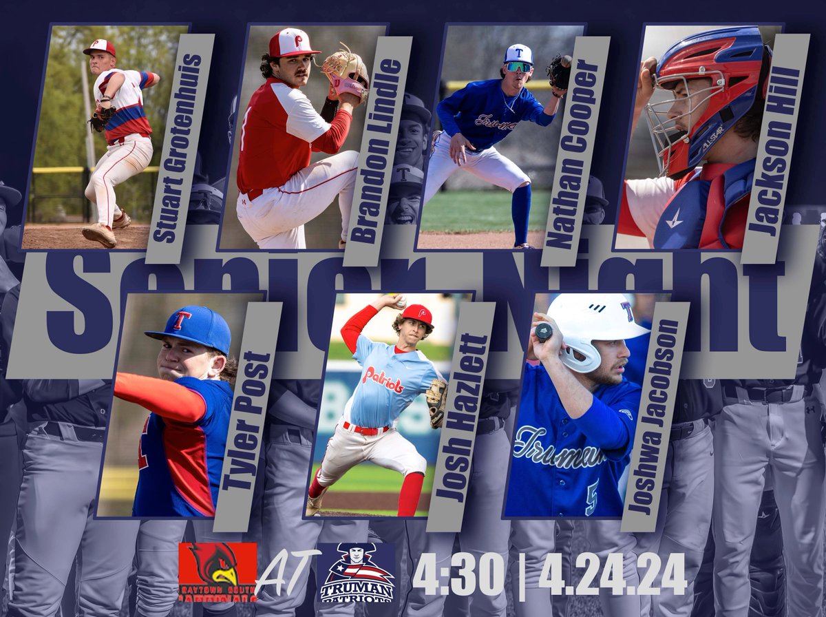ISDDigitalMark's tweet photo. It's Senior Night for @Truman_Baseball ❕⚾️❗️Senior Night ceremonies will begin at 4:00 and the first pitch is scheduled for 4:30. Come out and support your THS Patriots! @GoTrumanPats #ISDStrong https://t.co/wLkFnfIRVW