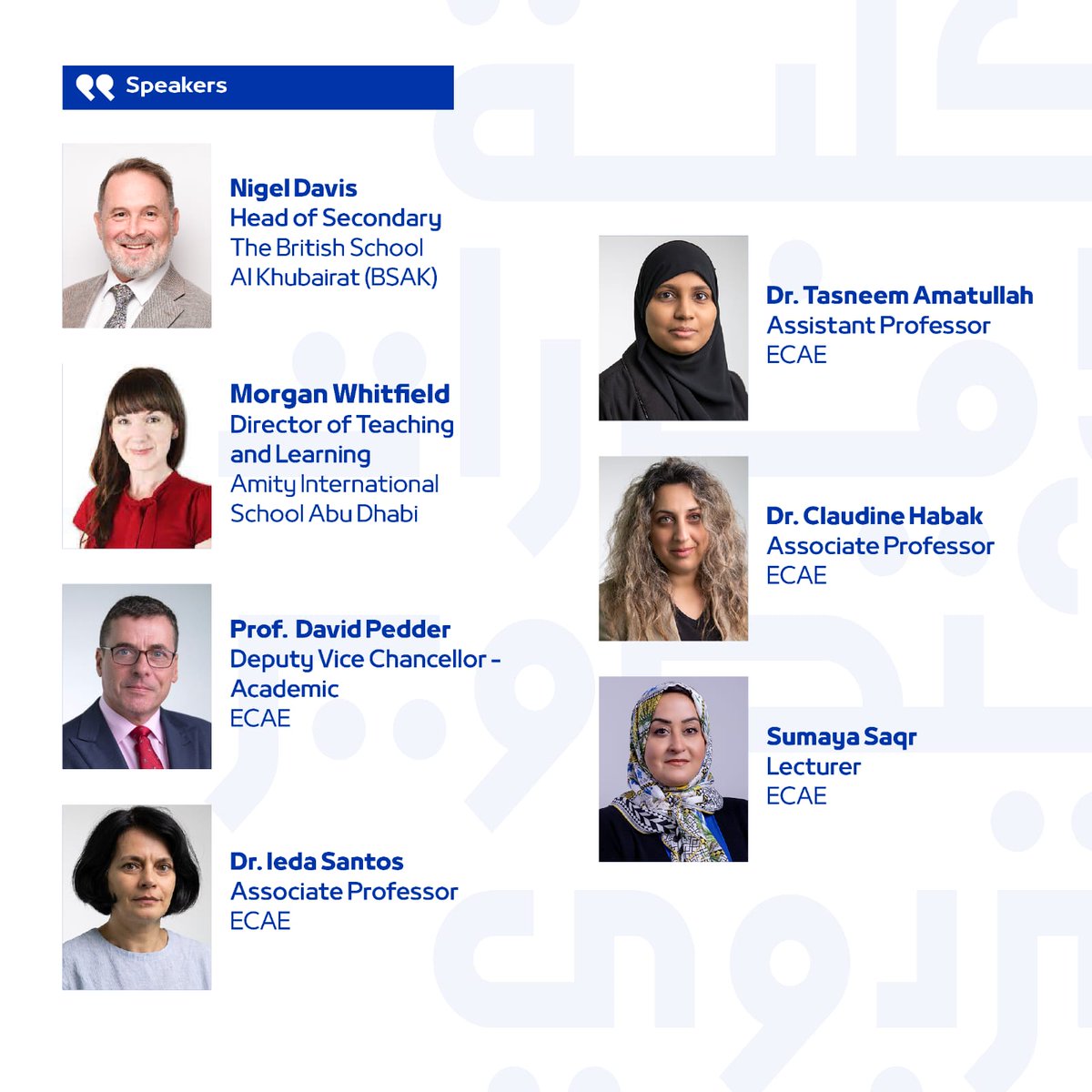 ECAE_ae's tweet image. Join us for a panel discussion on transformative collaboration between ECAE and schools and explore the untapped potential of student and teacher voices for school improvement.
#ECAE #SchoolPartnerships #StudentVoice #TeacherVoice #SchoolImprovement
#ECAE