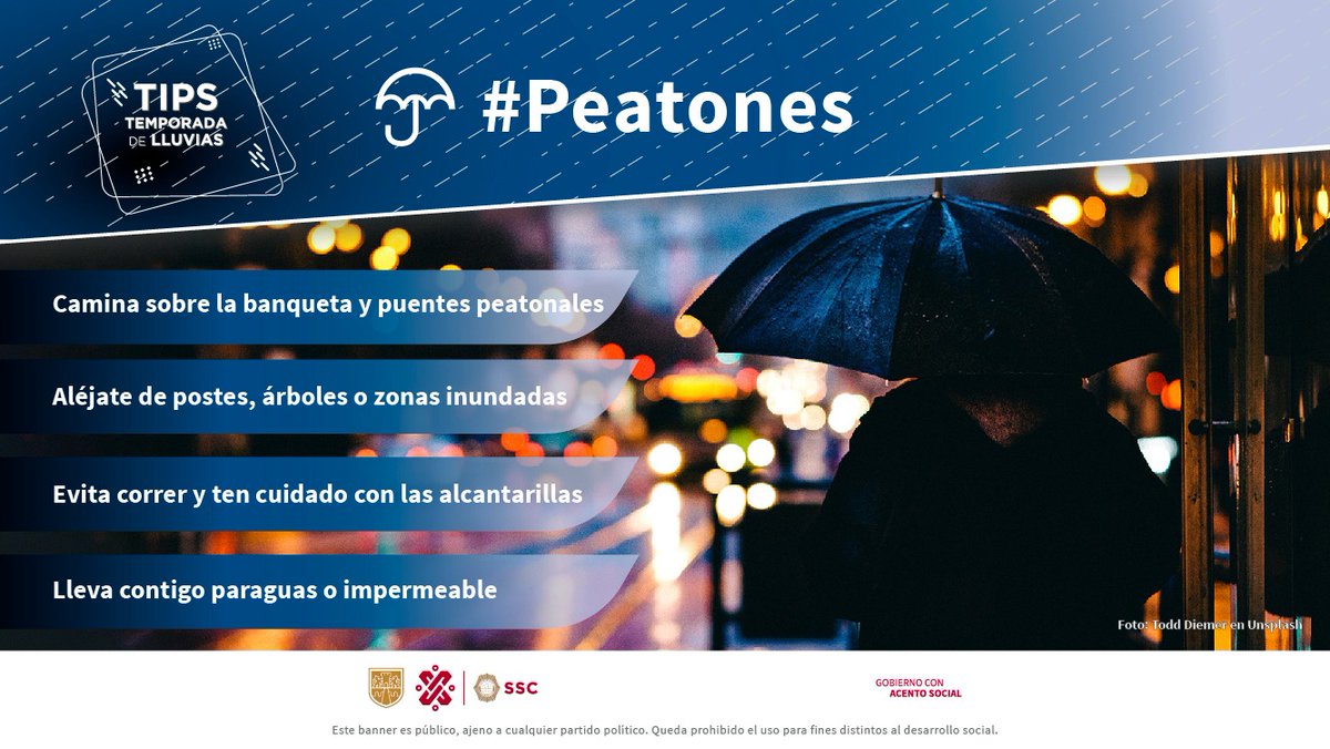 #Peatones | Por tu seguridad, en caso de fuertes #Lluvias 🌧, sigue estas recomendaciones que tenemos para ti👇🏼