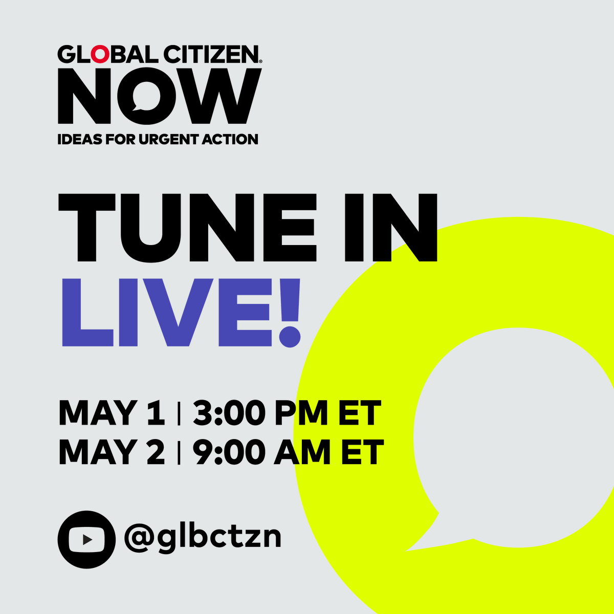 #GlobalCitizenNOW will be two dynamic days focused on driving action to end extreme poverty with the world’s brightest minds in conversation, and YOU are included! Learn more about our speakers, and bookmark the website to watch on May 1-2 LIVE! glblctzn.co/e/gcnow-24