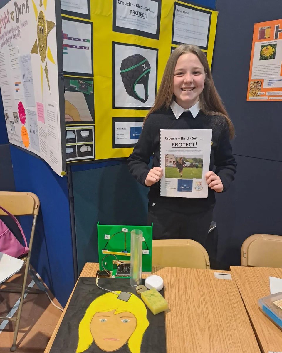 Well done to Mollie Quinn for winning the NISO Health and Safety 2nd Place award today at @SciFest! for her project 'Crouch-Bind-Set...PROTECT'.