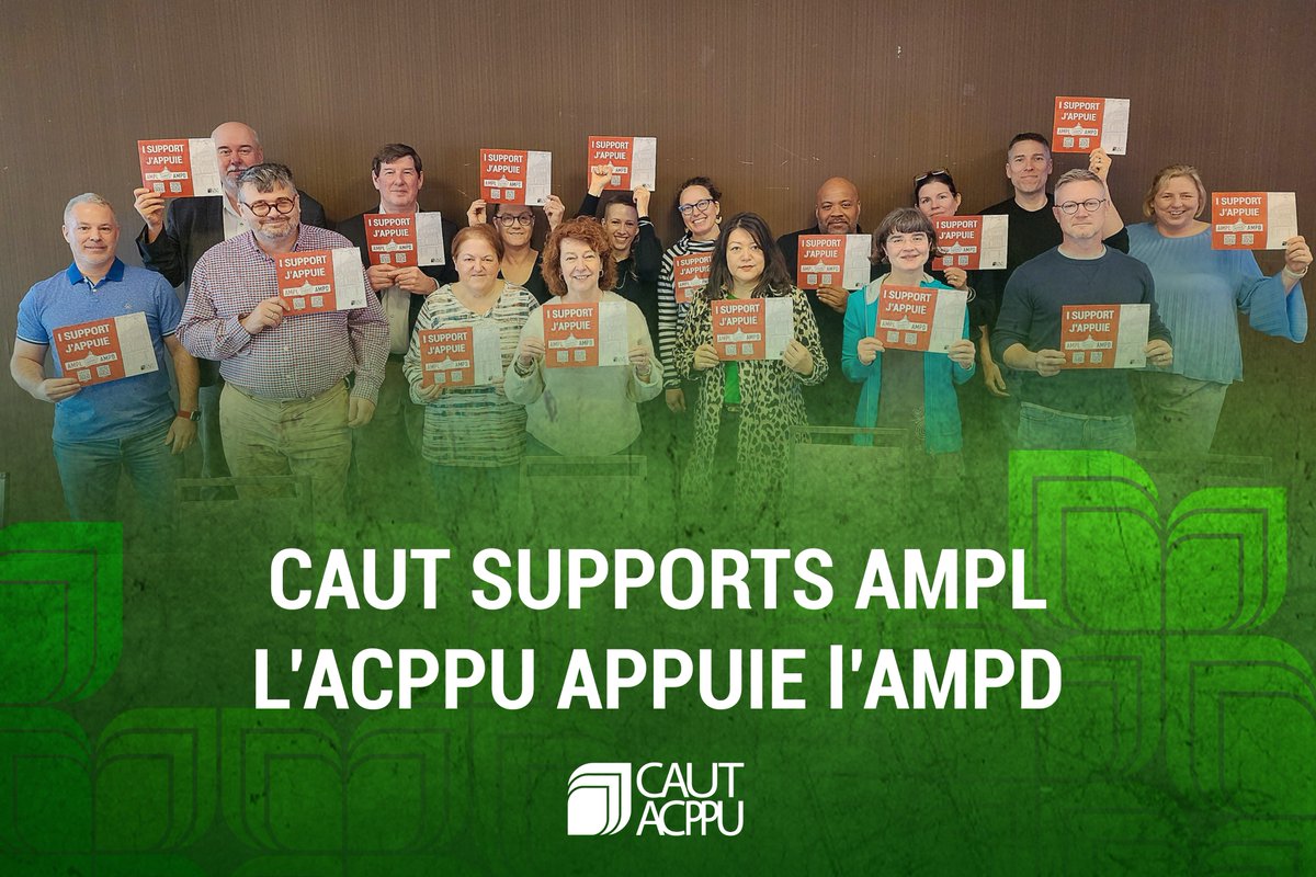 Solidarité avec @AMPL_AMPD. Le Comité de direction de l'ACPPU appuie les membres de l'Association McGillienne de professeur.e.s de droit qui sont en grève pour obtenir une toute première convention collective.