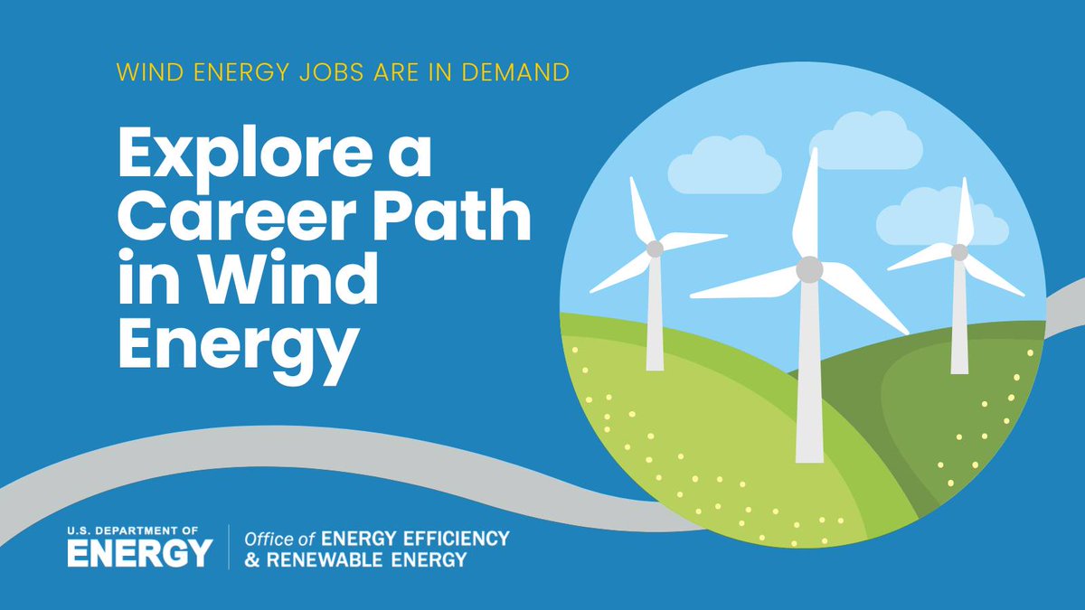 #Windenergy is on the rise and the Office of Energy Efficiency and Renewable Energy (@eeregov) need skilled workers to keep up! Recent estimates show that there will be a shortage of 125,000 workers by 2030.

Check out their wind career map at energy.gov/eere/wind/wind…