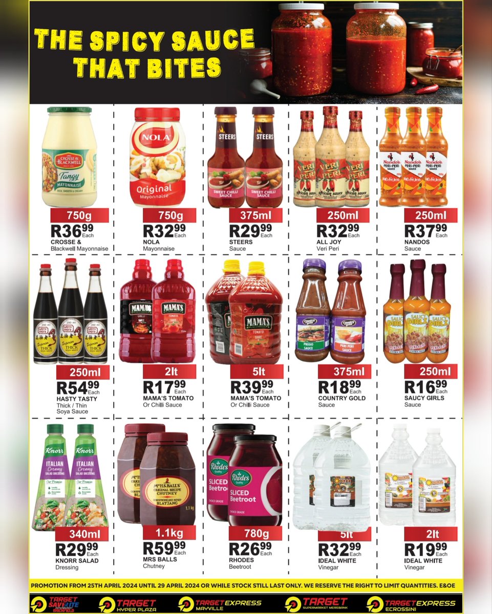 targethyper's tweet photo. 🎯🌿 Month End Catalogue 🌿🎯 

🎯 Promotion Valid From 25/04/2024 Until 30/04/2024.
Prices Valid while Stocks last.

#target #targethyperplaza #targetsaveritebrickfield #targetsupermarketmerebank #targetexpressmayville #targetexpressecrossini @highlight https://t.co/CRdPENkj6y