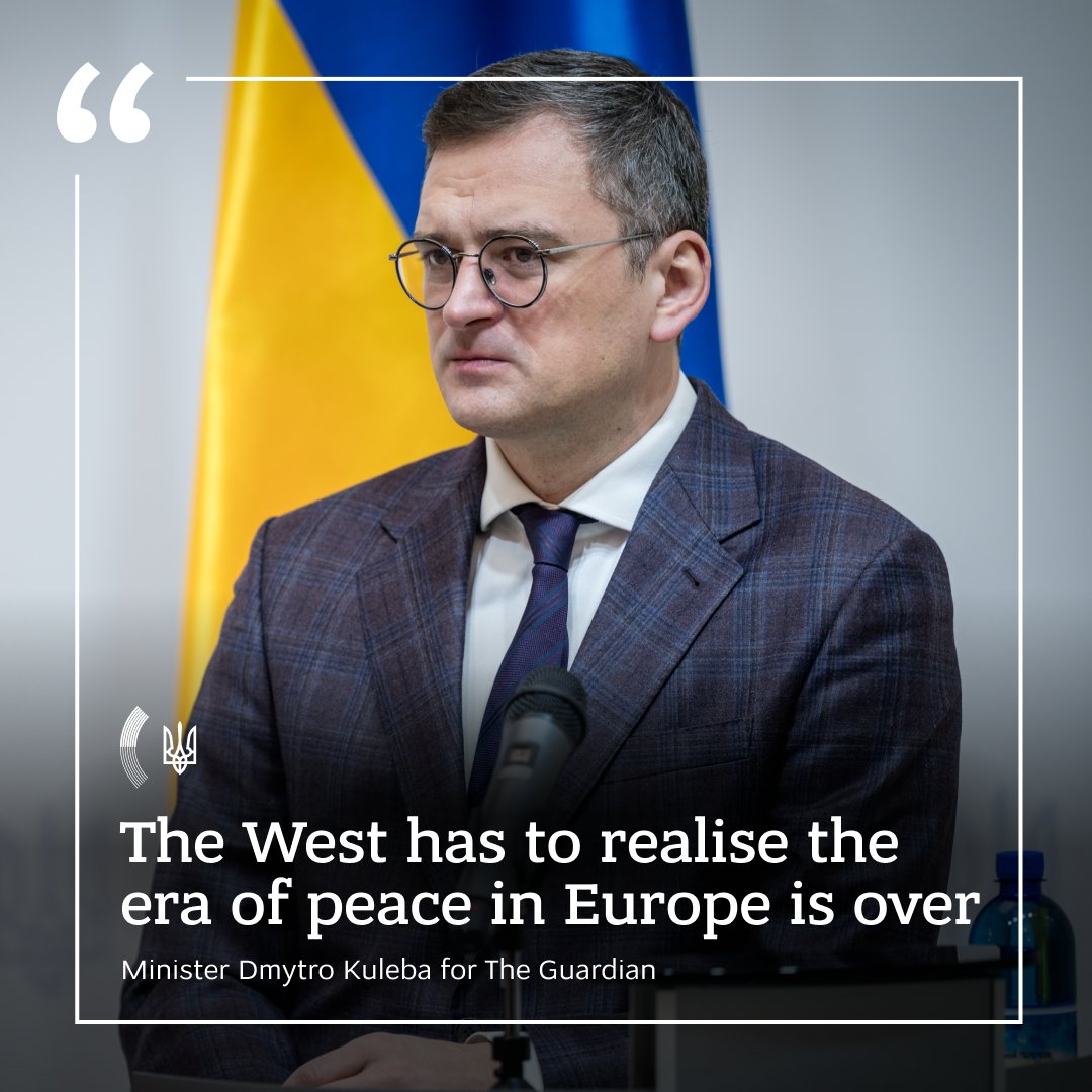 💬 'Putin would only engage in meaningful talks when his military position was close to collapse.' — 🇺🇦 Minister @DmytroKuleba for @guardian 🎙 🔗 Read the full interview: cutt.ly/Iw6nDjre