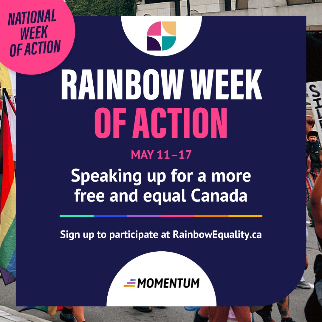 Proud to be among 2SLGBTQIA+ advocates & supporters speaking up for the National Rainbow Week of Action, May 11-17, 2024. Get active! Get vocal! Thanks, @queermomentum! 🏳️‍🌈 Take action, attend a rally, send your MP a letter: bit.ly/3Jy2Rwh #RainbowEquality #CdnPoli