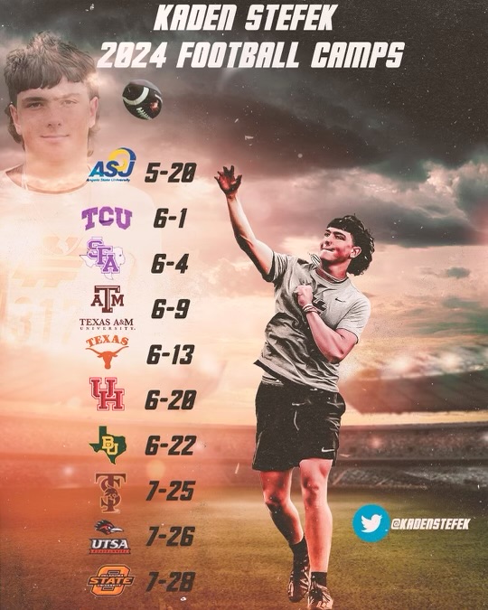 Here is my list of 2024 College Prospect Camps that I will be attending. I look forward to competing and showcasing my skills. @CoachWCompton @CoachMLeonard @Elite11 @huttohs_fball @247sports @PrepRedzoneTX @TXRecruits @rivals @on3recruits @theucreport @txqb @texashsfootball