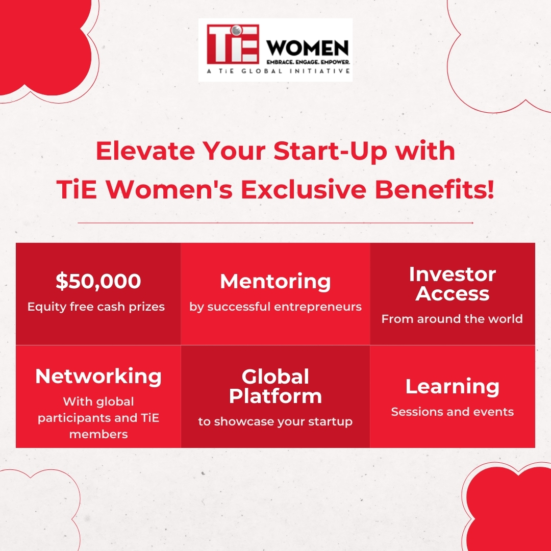 Unlock a world of growth with TiE Women! 💼  Win equity-free cash #prize, get mentored by industry leaders, tap into a network of global peers, and gain investor exposure. Our #platform is your springboard for #success. Are you ready to take your startup to the next level? 💡 🚀