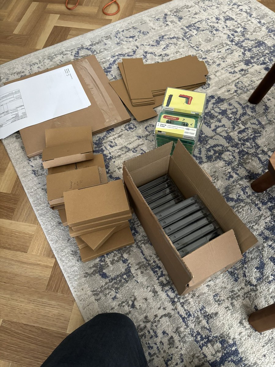 Packaging up international @AutocamperBand orders. Also taken delivery of a super small run of tapes from a new artist to SSH. Best bit of the job. SSH046 for the collectors.