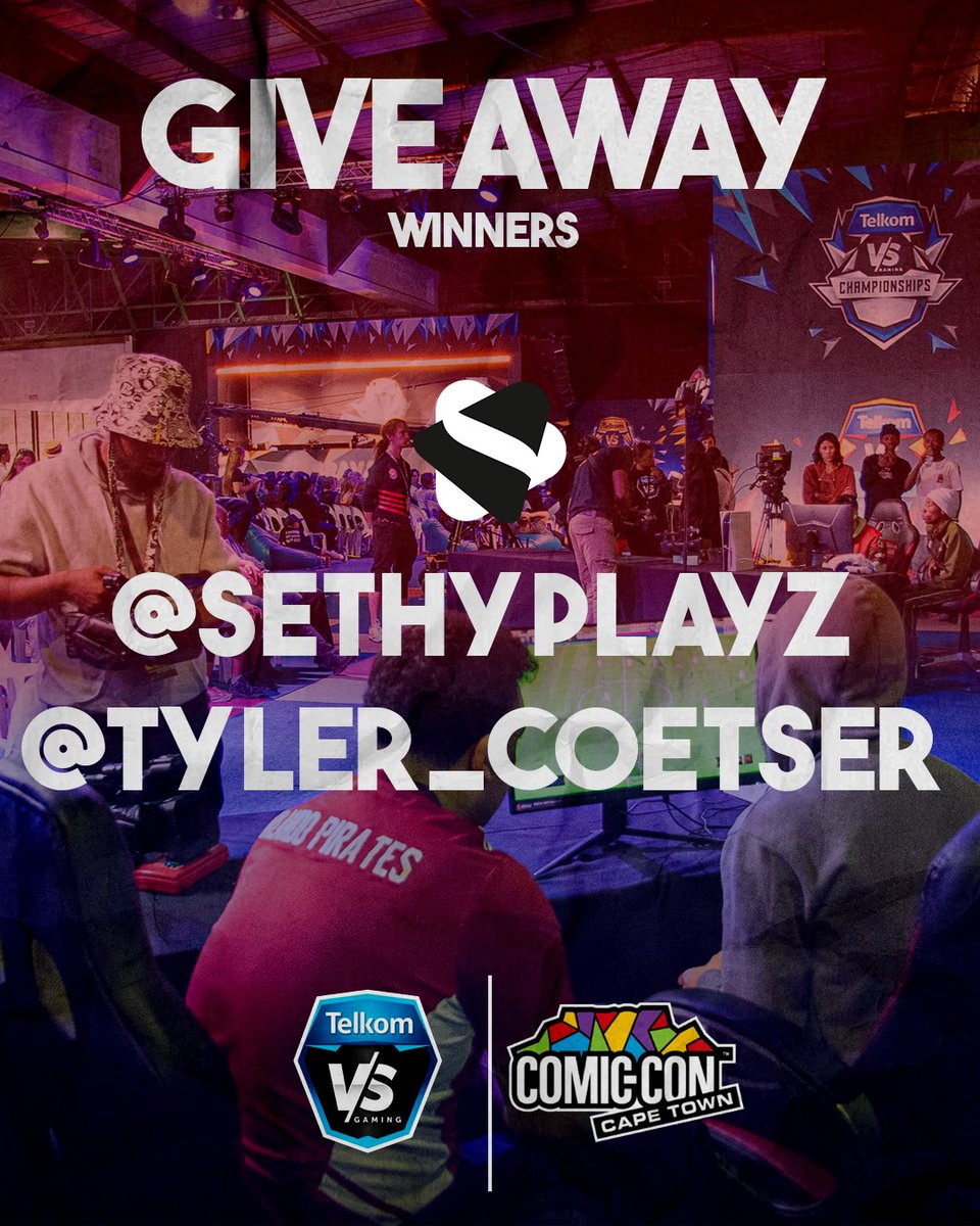 Welcome to the winners circle 😎 Congratulations to @SethyPlayz & @Tyler_coetser on winning the 5 day passes to #ComicConCapeTown Send us a message to receive your ticket courtesy of #TelkomVSGaming 🔥 #SYNGG