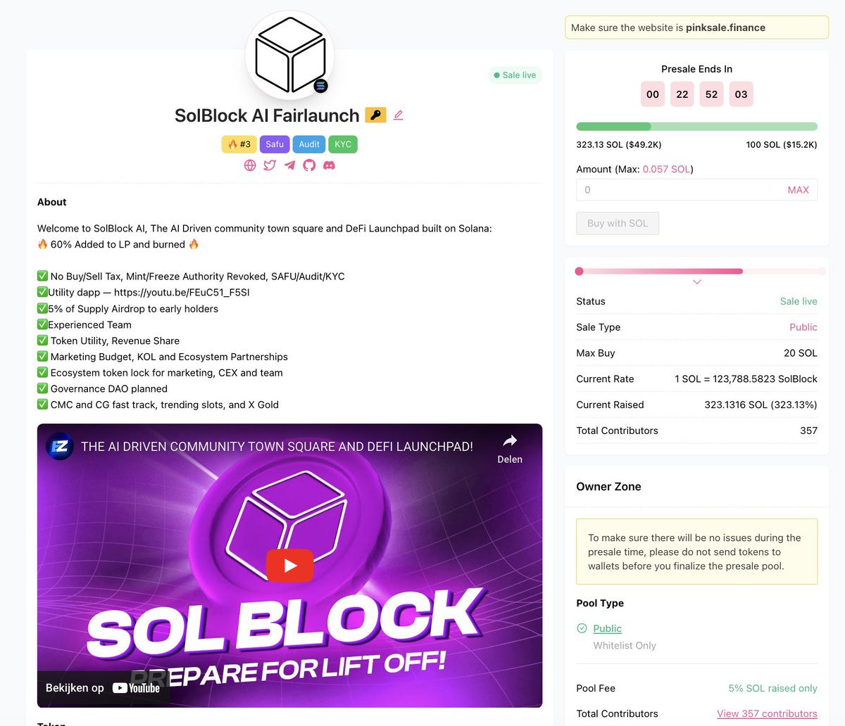 🚀 LESS THAN 24 HOURS REMAIN IN SOLBLOCK AI SALE ON PINKSALE 🎁 GIVEAWAY: $20 (48 hours) 1⃣ Follow @SolBlockAI & @CoinsultAudits 2⃣ Like, RT and place a Comment 💬 3⃣ Go check out the full project page of SolBlock AI 👇 pinksale.finance/solana/launchp… #crypto #solana #pinksale…