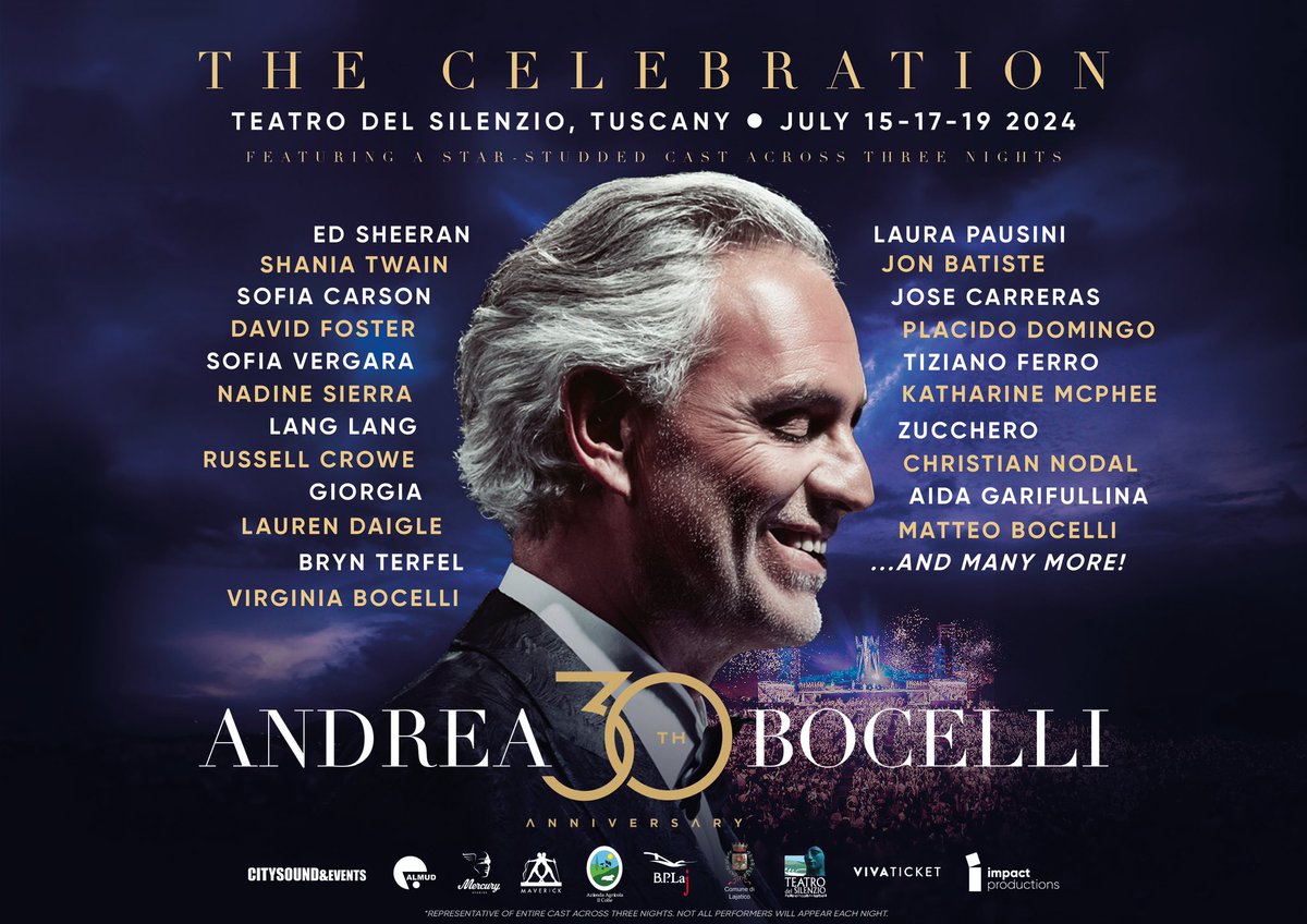 Looking forward to celebrating @AndreaBocelli’s 30th Anniversary Celebrations in Tuscany 😊