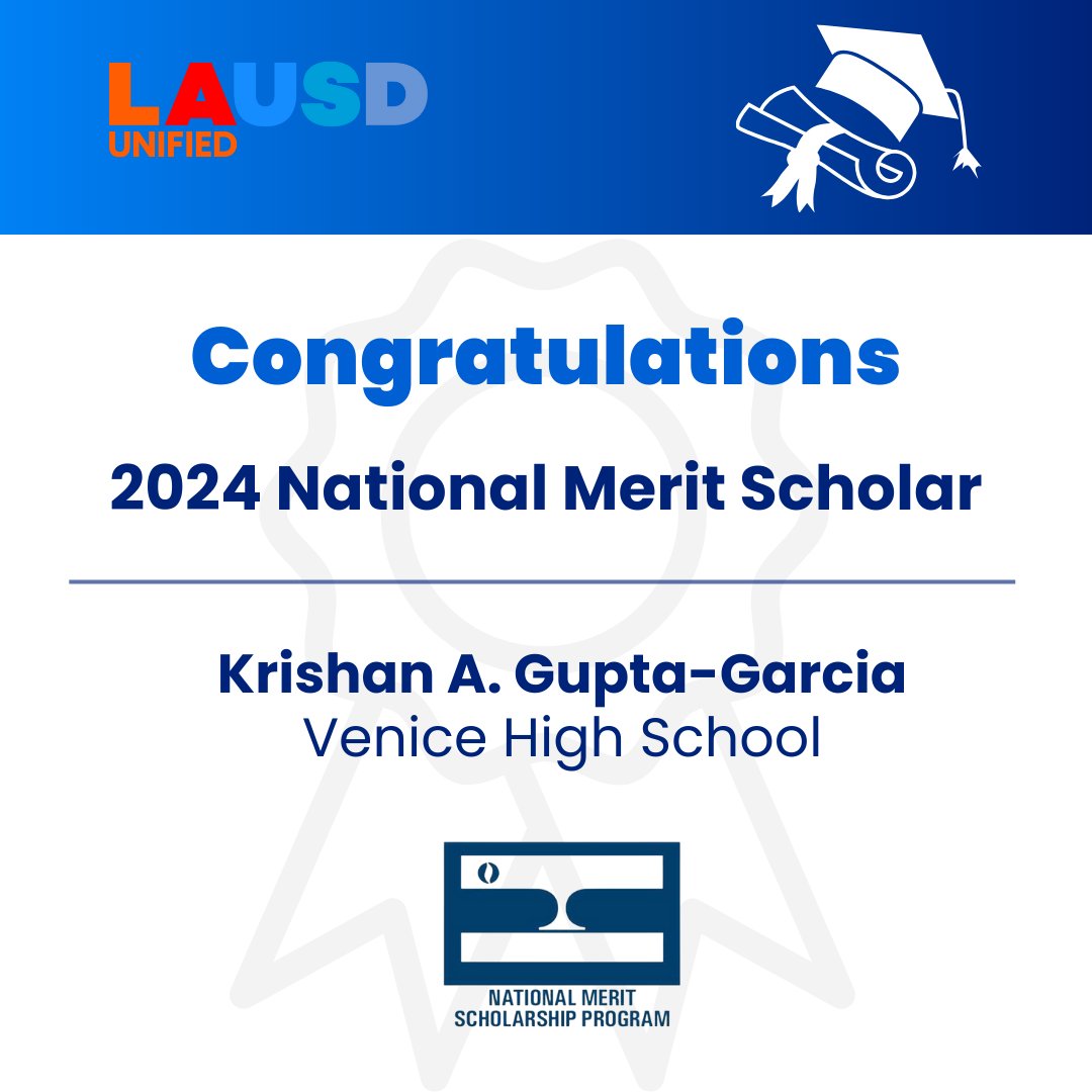 Congratulations to Krishan Gupta-Garcia from Venice High School for being named a #NationalMeritScholar! Your dedication and hard work have paid off and your achievement is truly remarkable. Wishing you continued success on your academic journey. @VHSGondos
