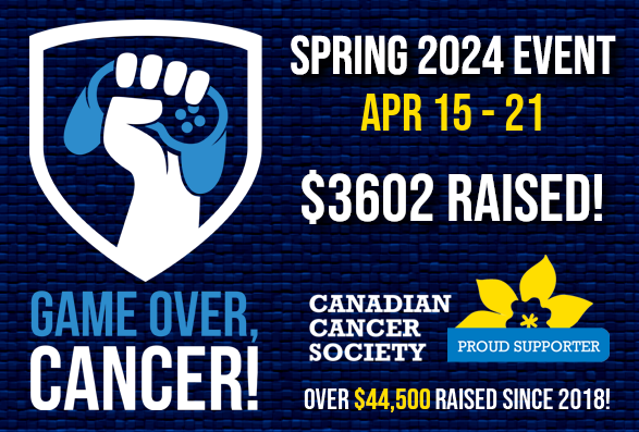 Huge thanks to everyone that supported @GameOverCancer last week! We raised $3602 CAD for the Canadian Cancer Society. The collection of highlights is available for anyone that wants to catch up on runs they missed. twitch.tv/collections/mE…