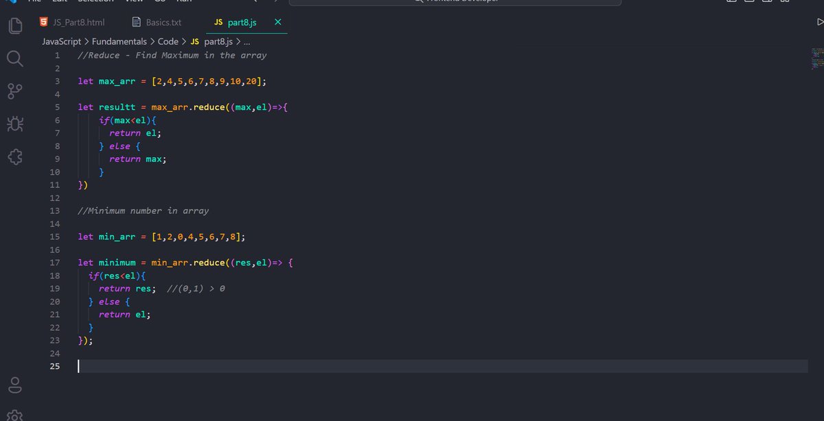 shivam24rai's tweet image. Day 12 of #100DaysOfCode 🚀
In #Javacript learned about :
1.filter method
2.Every & each method
3.Reduce method
4.Maximum in array using reduce.
5.Default Parameters
6.Spreads Intro
#webdevelopment #coding #html5 #css #100daysofcodechallenge #CodingJourney