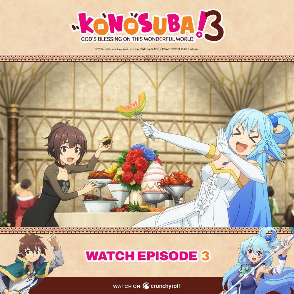 The latest episode of KONOSUBA -God's blessing on this wonderful world! 3 is now available on @Crunchyroll ✨ Watch: got.cr/konosubas3e3-tw
