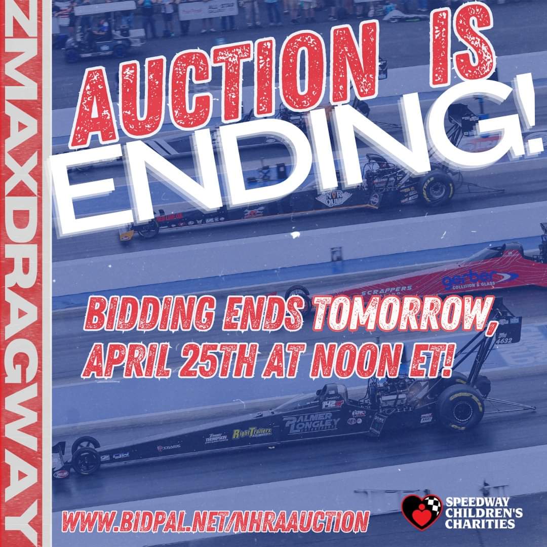 Make your last pass before our @NHRA Online Auction ends tomorrow! All proceeds will go to directly benefit children in the surrounding Charlotte area! Head on over and check it out! ⤵️ Link: one.bidpal.net/nhraauction