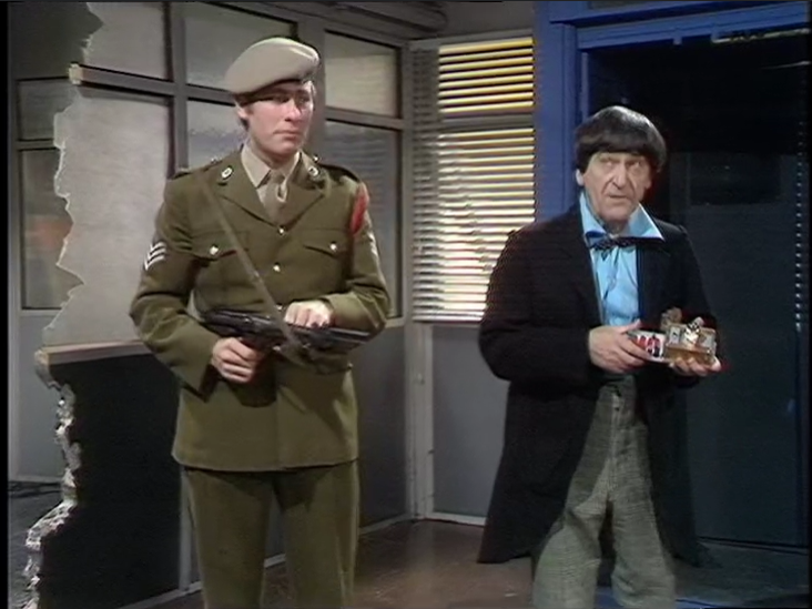 DWUDatabase's tweet photo. I wish they had shot this from another angle. I don't expect them to be able to make the interior of the TARDIS visible through the doors but just don't show us anything at all. This is just jarring #DoctorWho #ThreeDoctors https://t.co/soxbQ9p1NX