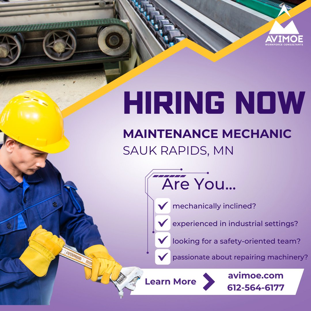 Experienced in industrial maintenance or know someone who is?

Apply today and join our client's Sauk Rapids team!

#MaintenanceMechanic #MaintenanceJobs #HiringNow