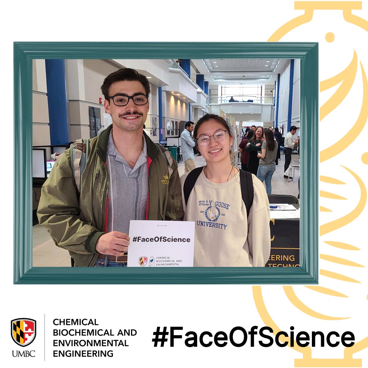 UMBC_CBEE's tweet photo. Dimitri Papavasiliou, '24 chemical engineering, Lila Marino,'23 chemical engineering, '24 chemical and biochemical engineering #undergraduate & #masters students @umbclife @enhancescience #aiche @chenected #faceofscience #UMBCEngineering #chemE IG:@dimitri_papva @cheeze_lover22 https://t.co/kVUjptCJtI
