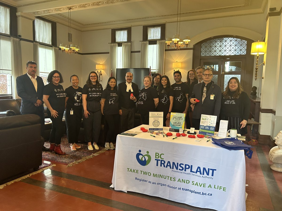 Proud to join with all MLAs today (seen here @rr4mla @ReneeMerrifiel3 @KylloGreg) in hosting transplant recipients, livings donors, family members of deceased donors, and staff from @BC_Transplant here @BCLegislature today.