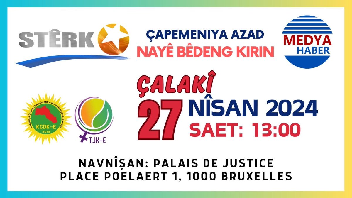 🛑'Bu saldırı Türk işgalinin soykırım konseptinin bir parçasıdır
 🛑'Bu saldırıyla Kürt halkının sesini susturmak istiyorlar
 🛑 'Halkımız televizyon merkezlerine gitmeli

Tüm Halkımız..
 Cumartesi günü Brüksel'e akmalı  Televizyonumuza sahip çıkmalıyız
@medyahabertvv @Sterktv1