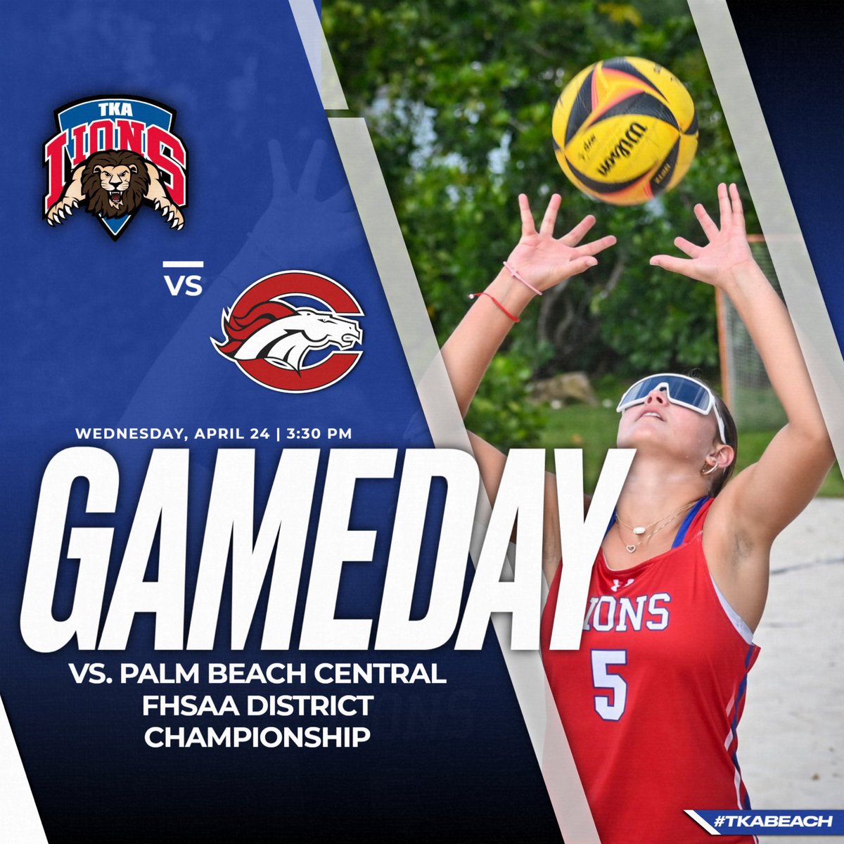 The Lions will compete for the district title today at 3:30 pm against Palm Beach Central. Let’s go Lions! #tkabeach 🏐 @TKAWPB @pbphighschools @ESPNWestPalm