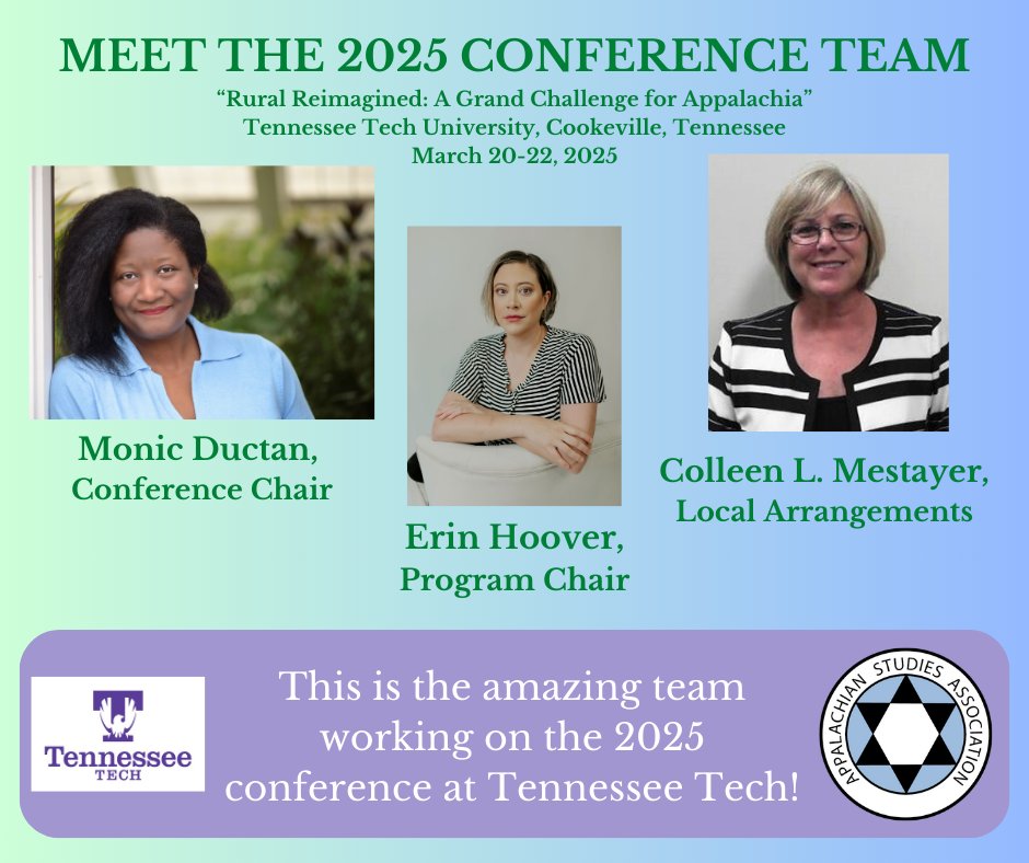 Meet the 2025 conference team! “Rural Reimagined: A Grand Challenge for Appalachia” Tennessee Tech University, Cookeville, Tennessee, March 20-22, 2025 #appstudies2025 #Ruralreimagined #appalachianstudies #appalachia #appalachian #appstudies #asa #Asainaction