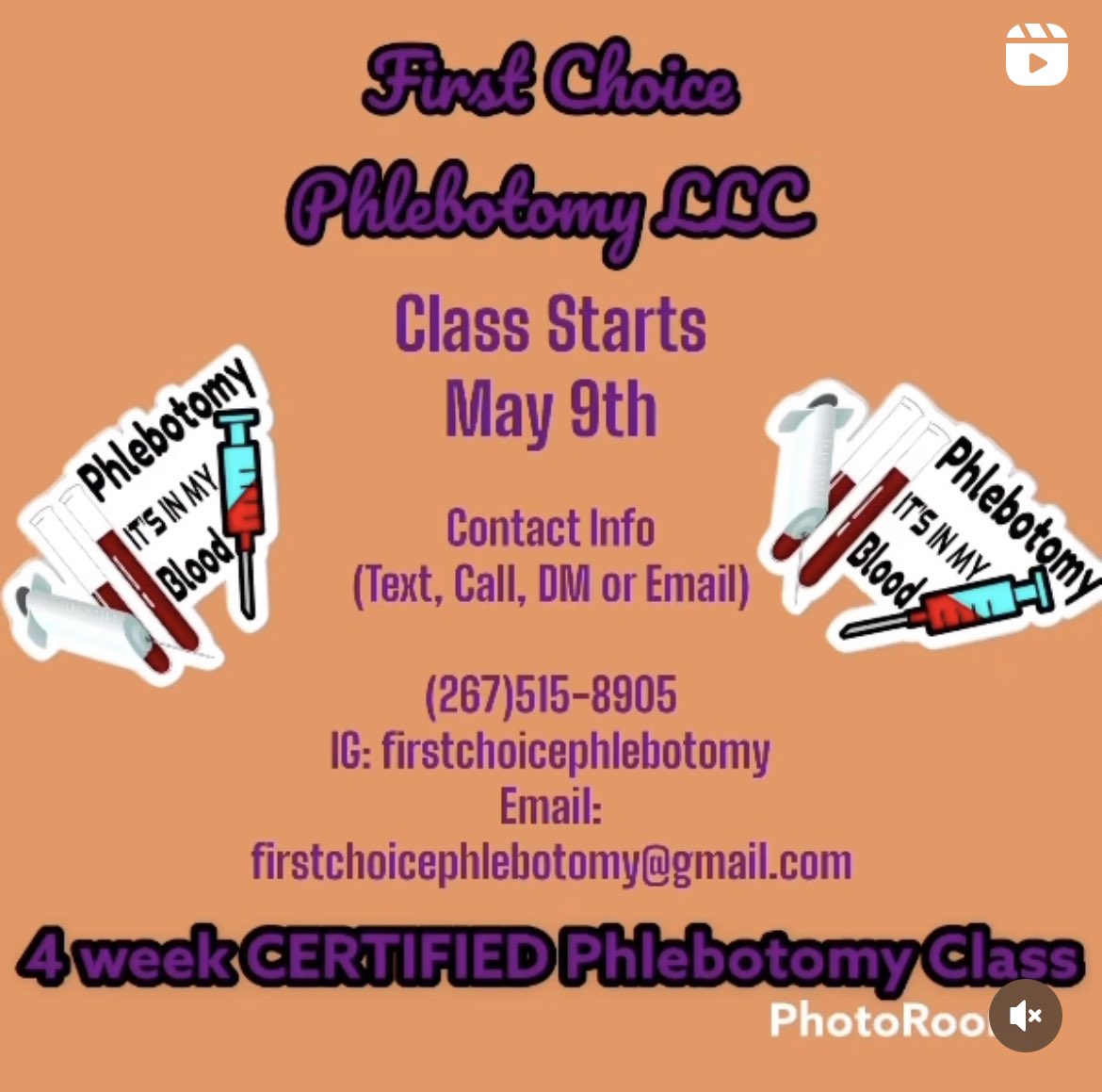 In the Philadelphia area or surrounding areas and looking for a quick career opportunity? Contact First Choice phlebotomy today, tell them Snow referred you💕