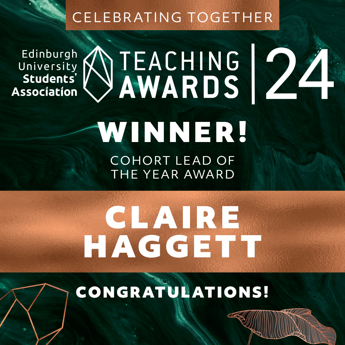 Round of applause for Claire Haggett, winning Cohort Lead of the Year for her responsiveness in addressing and solving issues, celebrating students' achievements and lifting students up when they were going through rough academic patches. Congratulations, Claire! @uoessps